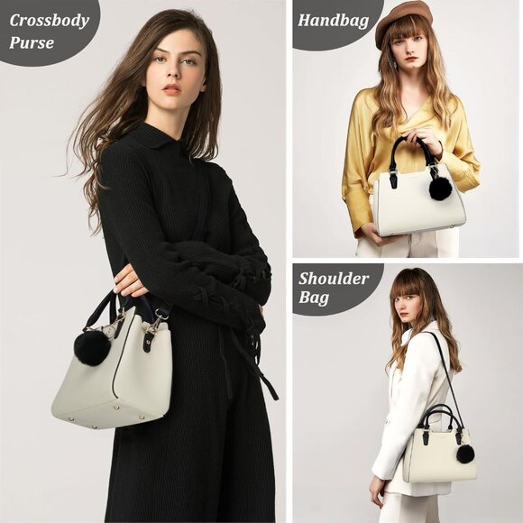 Womens Beige PU leather Top-Handle Waterproof Anti Theft Leather Purses Handbag - Picture 4 of 7